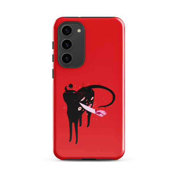 Smug Cat, Tough case for Samsung® featuring an original black cat illustration on a red background.