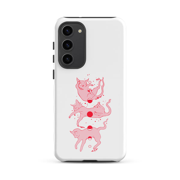Cat Phases, Tough case for Samsung® featuring original cat illustration in pink on a white background.