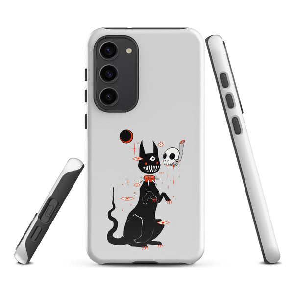 Black Cat And Skull, Tough case for Samsung® featuring cute black cat illustration with skull design.