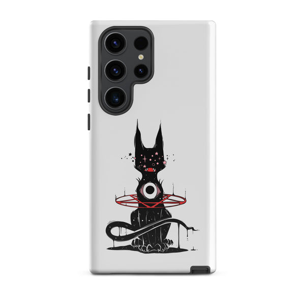 Demon Cat, Tough case for Samsung® featuring an original illustration of a black feline with mystical elements.