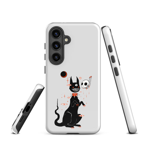 Black Cat And Skull, Tough case for Samsung® featuring a cute black cat design with big teeth and a skull.