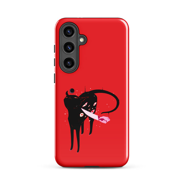 Smug Cat, Tough case for Samsung® with original black cat illustration on red background.