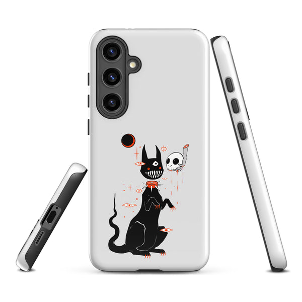 Black Cat And Skull, Tough case for Samsung® featuring a cute black cat illustration with a skull design.