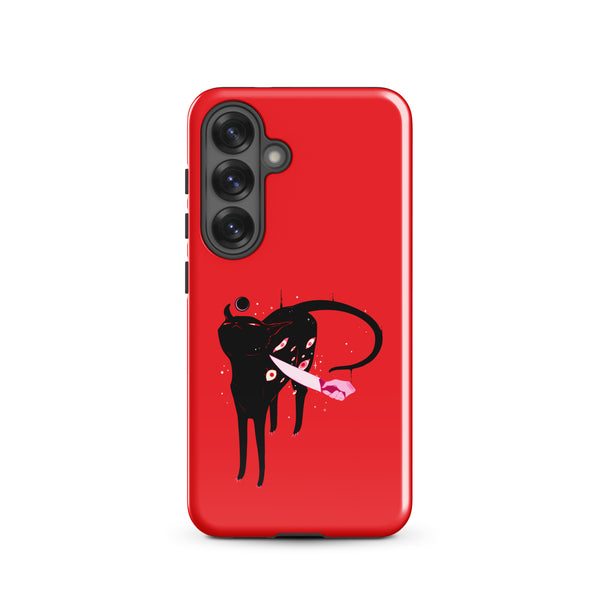 Smug Cat, Tough case for Samsung® with original black cat illustration on red background.