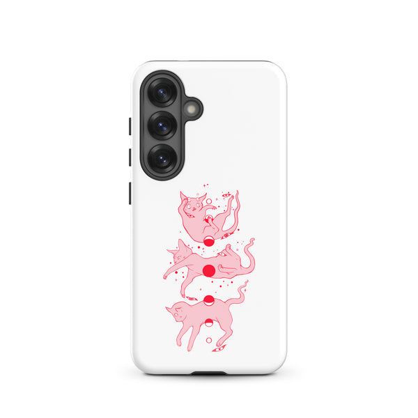 Cat Phases, Tough case for Samsung® featuring a pink illustration of cats and moon phases.