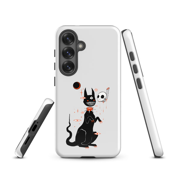 Black Cat And Skull, Tough case for Samsung® featuring an illustration of a cute black cat with a skull.