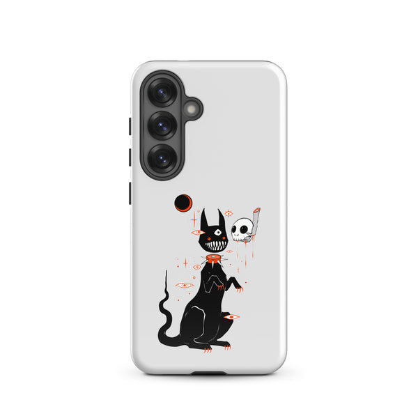 Black Cat And Skull, Tough case for Samsung® featuring a cute black cat with big teeth and a skull design.