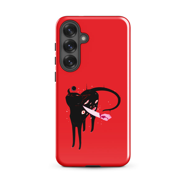Smug Cat, Tough case for Samsung® featuring a black cat illustration on a red background.