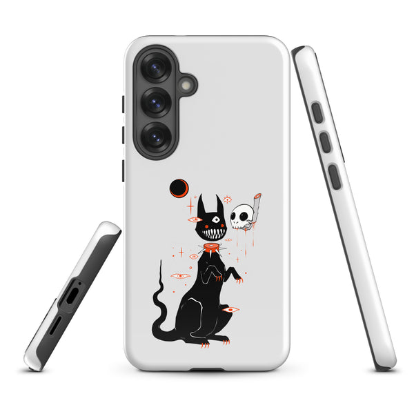 Black Cat And Skull, Tough case for Samsung® featuring a cute black cat illustration and skull design.