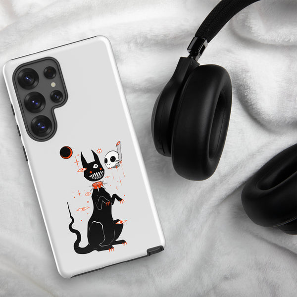 Black Cat And Skull, Tough case for Samsung® featuring a cute black cat illustration with big teeth.