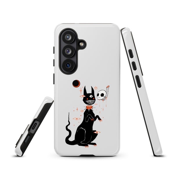 Black Cat And Skull, Tough case for Samsung® featuring a cute black cat illustration on a durable phone case.