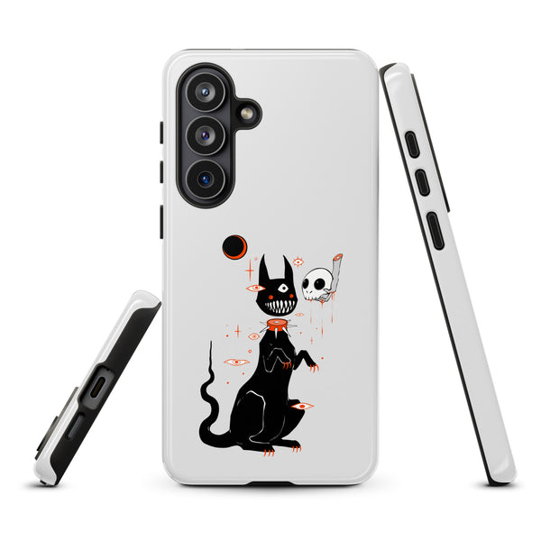 Black Cat And Skull, Tough case for Samsung® featuring a cute black cat illustration and skull on a durable phone case.