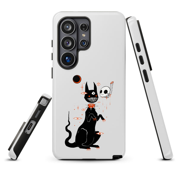 Black Cat And Skull, Tough case for Samsung® displaying a cute black cat and skull illustration.