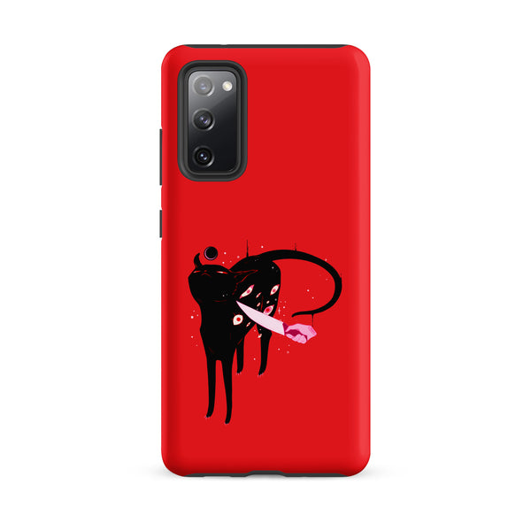 Smug Cat, Tough case for Samsung® featuring a black cat illustration on a red background.