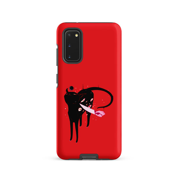 Smug Cat, Tough case for Samsung® with black cat illustration on red background.