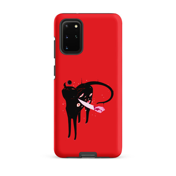 Smug Cat, Tough case for Samsung® featuring original black cat illustration on a red background.