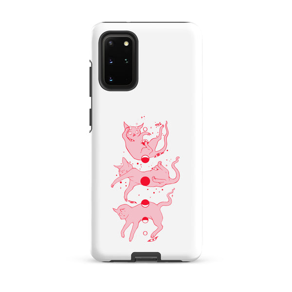 Cat Phases, Tough case for Samsung® featuring pink cats in playful poses on a protective phone case.
