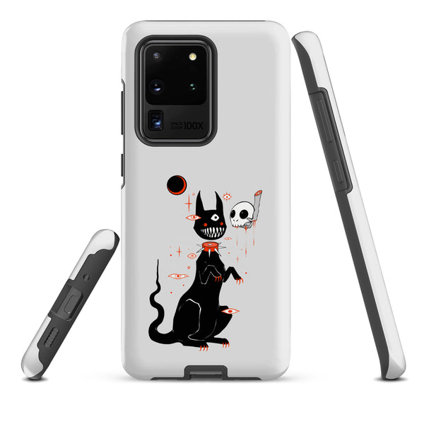 Black Cat And Skull, Tough case for Samsung® featuring a cute black cat illustration with a skull.