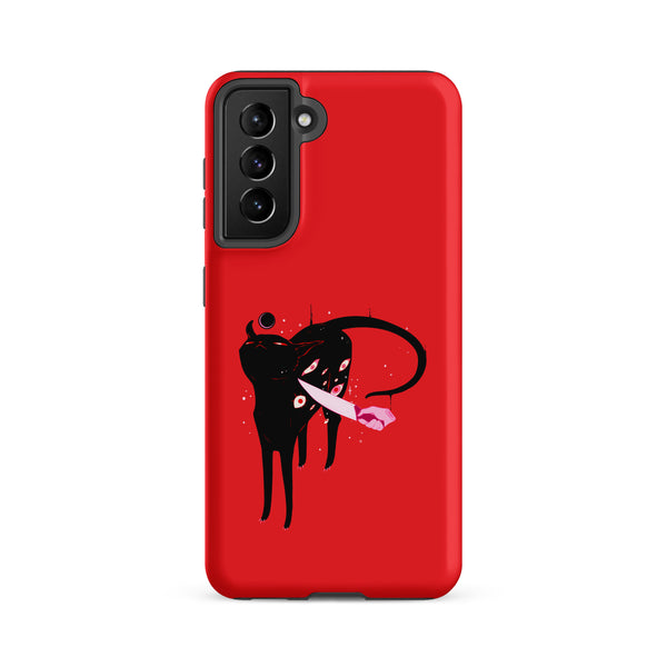 Smug Cat, Tough case for Samsung® featuring a black cat illustration on a red background.