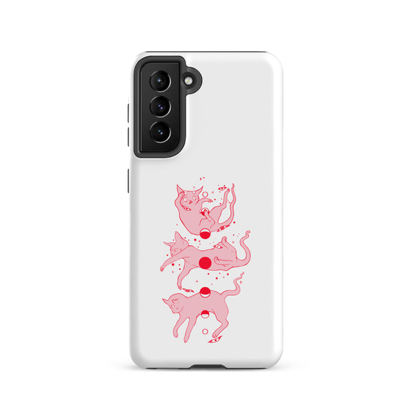 Cat Phases, Tough case for Samsung® featuring whimsical cat illustrations and a dual-layer protective design.