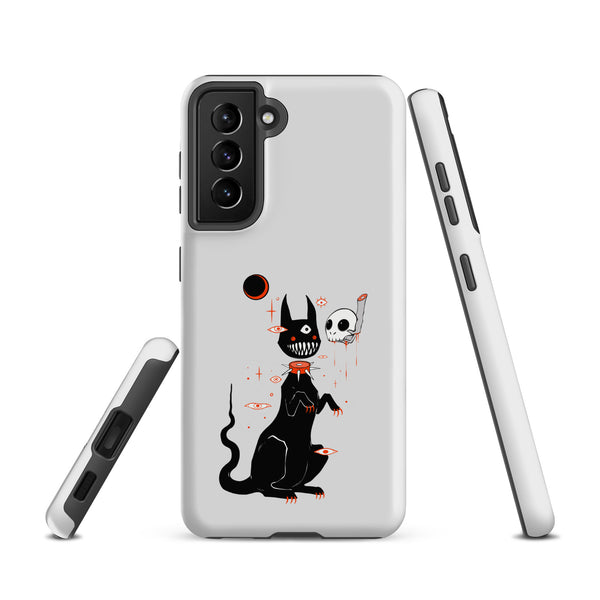 Black Cat And Skull, Tough case for Samsung® with original illustration of a cute black cat and skull design.