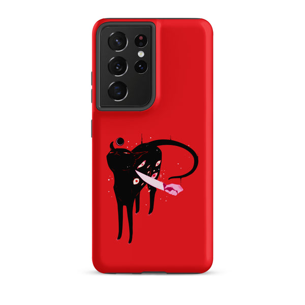 Smug Cat, Tough case for Samsung® featuring original black cat illustration on a red background.