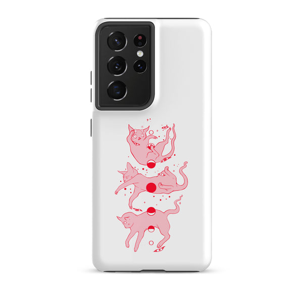 Cat Phases, Tough case for Samsung® with original cat illustration in pink and white.