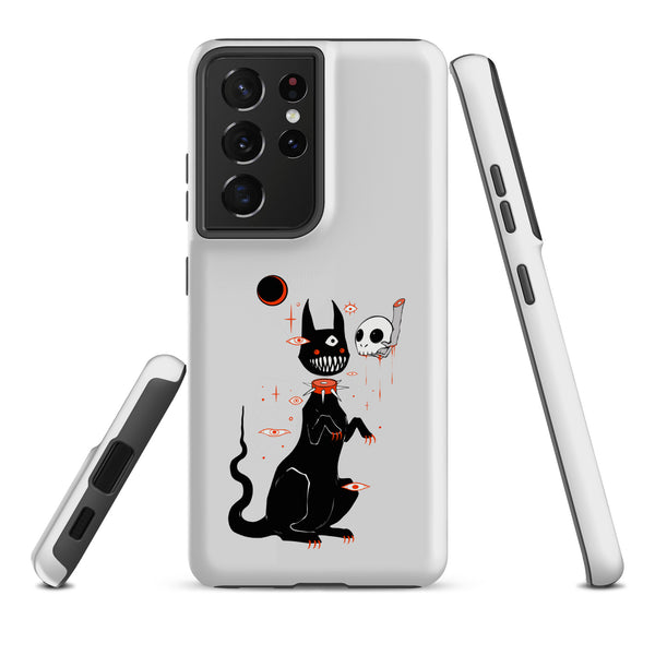 Black Cat And Skull, Tough case for Samsung® featuring an illustration of a cute black cat and skull design.