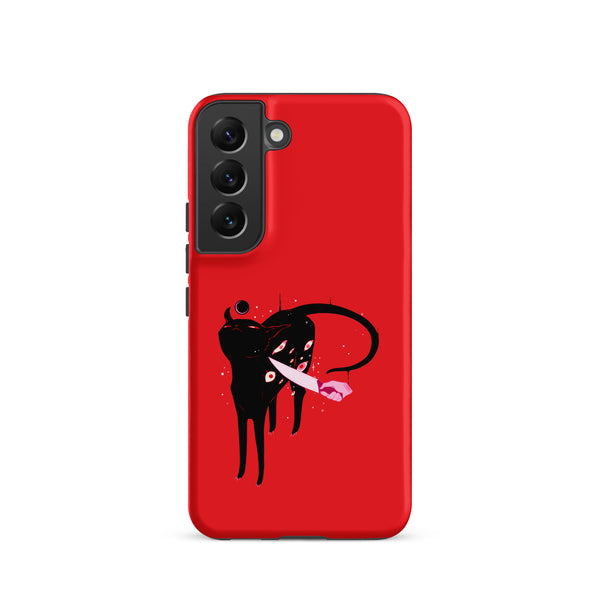 Smug Cat, Tough case for Samsung® featuring a black cat illustration on a red background.