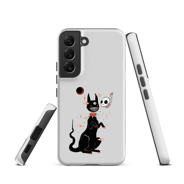 Black Cat And Skull, Tough case for Samsung® featuring a cute black cat illustration with a skull.