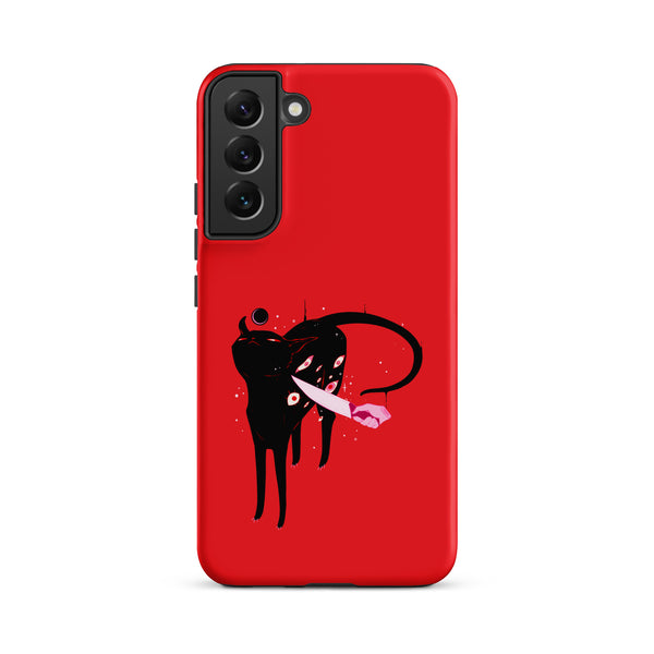 Smug Cat, Tough case for Samsung® with a black cat illustration on a red background