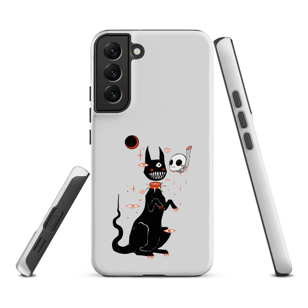 Black Cat And Skull, Tough case for Samsung® featuring a cute black cat with big teeth and a skull.