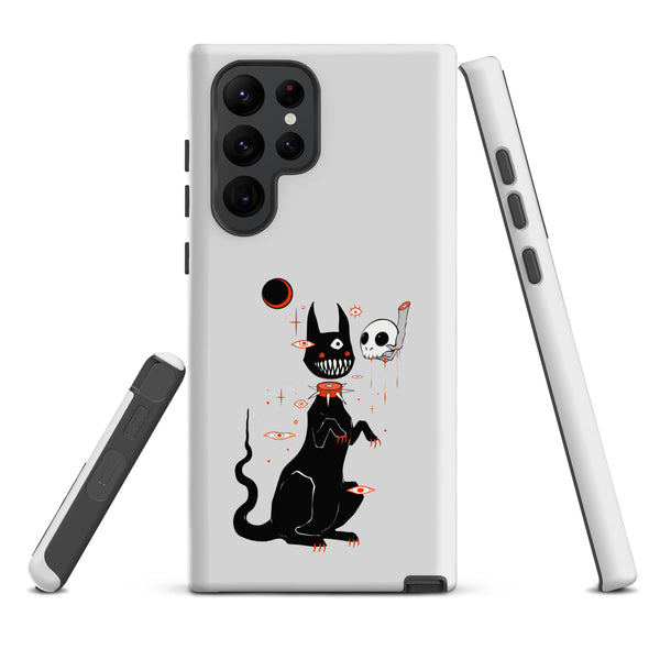 Black Cat And Skull, Tough case for Samsung® featuring a cute black cat illustration.