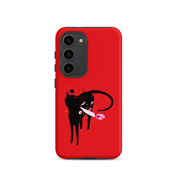 Smug Cat, Tough case for Samsung® featuring an illustration of a black cat on a red background.