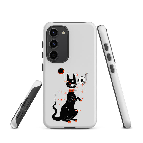 Black Cat And Skull, Tough case for Samsung® featuring a cute black cat illustration and skull design.