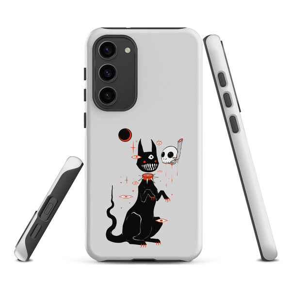 Black Cat And Skull, Tough case for Samsung® with a cute black cat illustration and skull design.