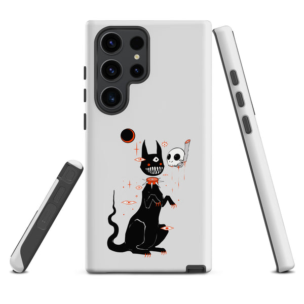Black Cat And Skull, Tough case for Samsung® featuring a cute black cat illustration and skull design.