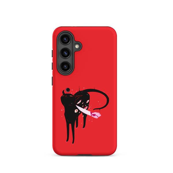 Smug Cat, Tough case for Samsung® featuring a black cat illustration on a red background.
