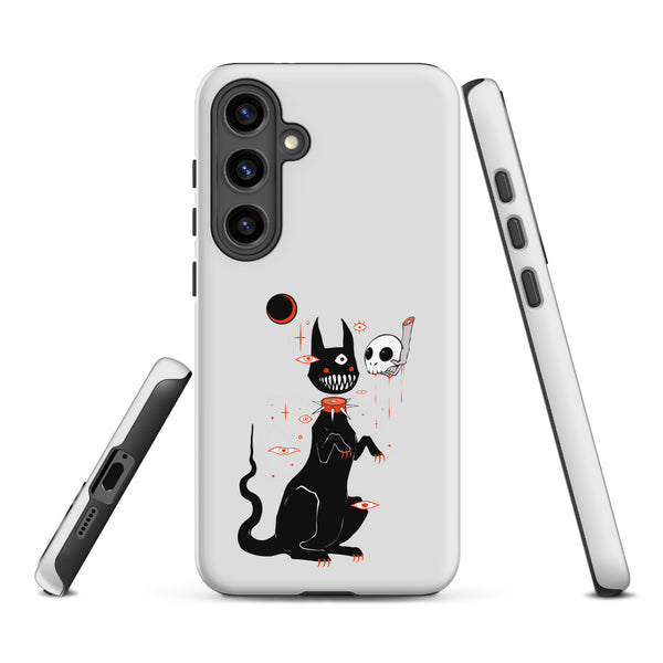 Black Cat And Skull, Tough case for Samsung® featuring cute black cat with skull and big teeth design.