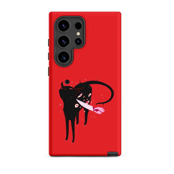 Smug Cat, Tough case for Samsung® featuring original black cat illustration on a red background.