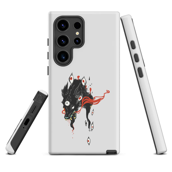 Wolf, Tough case for Samsung® showing a wolf illustration, matte finish, impact-resistant design for Galaxy S24 Ultra.