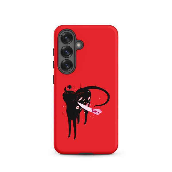 Smug Cat, Tough case for Samsung® featuring black cat illustration on red background.