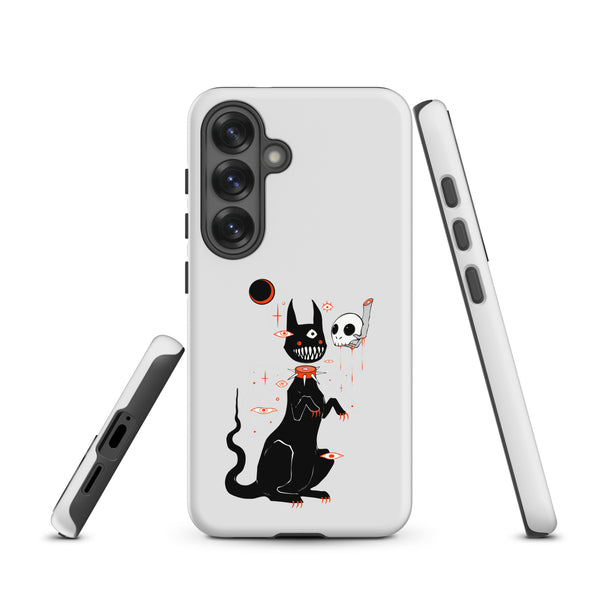 Black Cat And Skull, Tough case for Samsung® featuring a cute black cat illustration with big teeth.