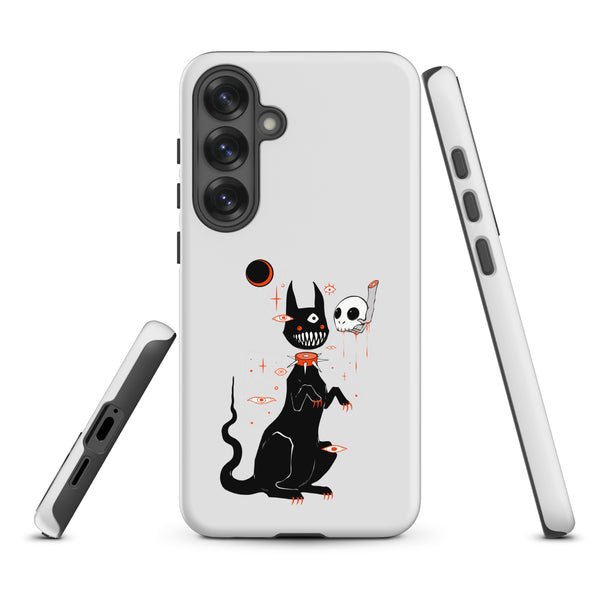 Black Cat And Skull, Tough case for Samsung® featuring a cute black cat illustration.