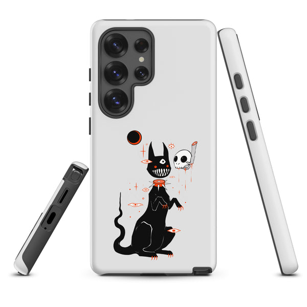 Black Cat And Skull, Tough case for Samsung® featuring a cute black cat illustration with a skull.