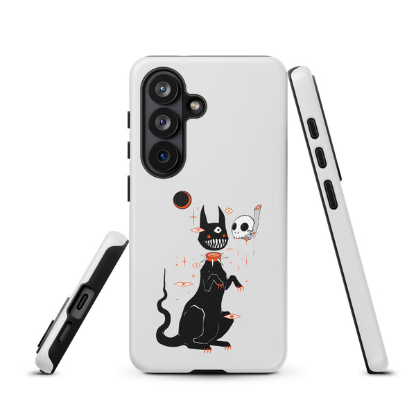 Black Cat And Skull, Tough case for Samsung® featuring a cute black cat illustration.