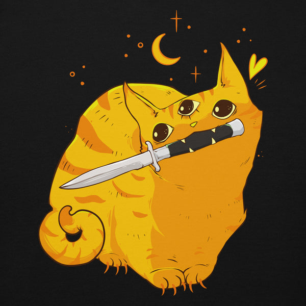 Mean Orange Cat, Unisex Hoodie with illustration of a mean orange cat holding a switchblade, in a vibrant design.