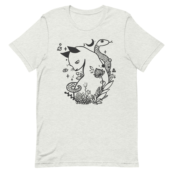 indie art t-shirt with snake and cat