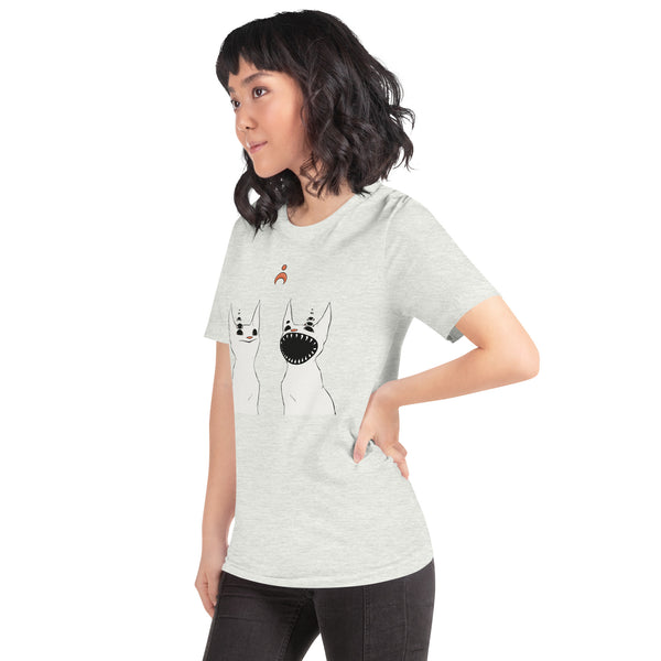 Unisex T-shirt featuring original artwork of two strange cute cats, comfortable and eco-friendly.