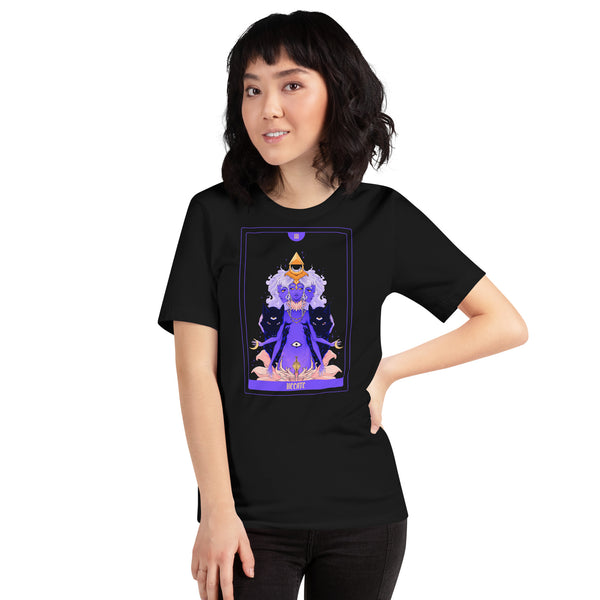 Hecate tarot card graphic t-shirt, unisex design in black, soft and comfortable fabric.